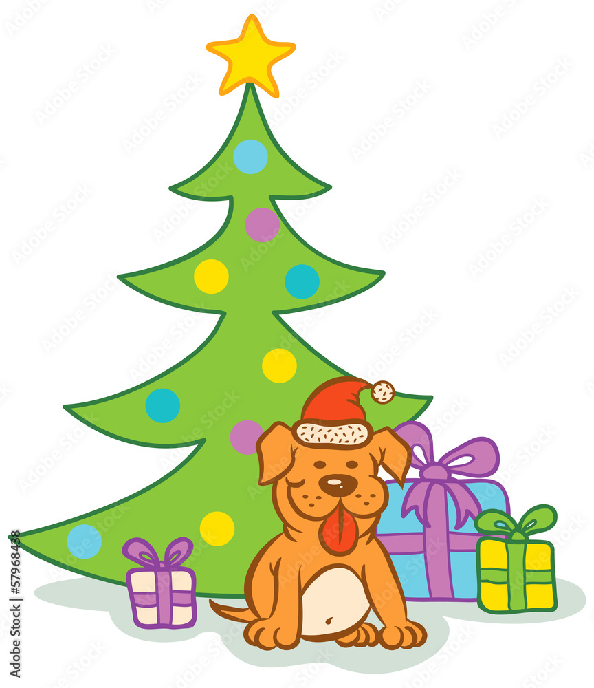 Dog and christmas tree Dog and christmas tree