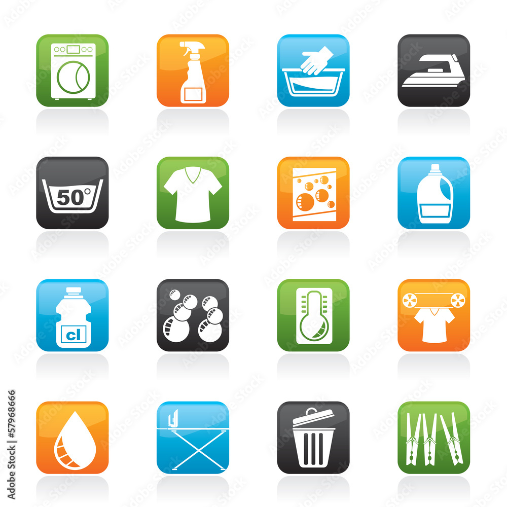 Washing machine and laundry icons - vector icon set Washing machine and laundry icons - vector icon set