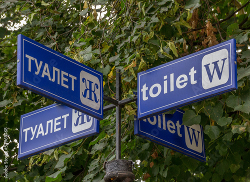 Russian toilet sign for female bathroom © venemama