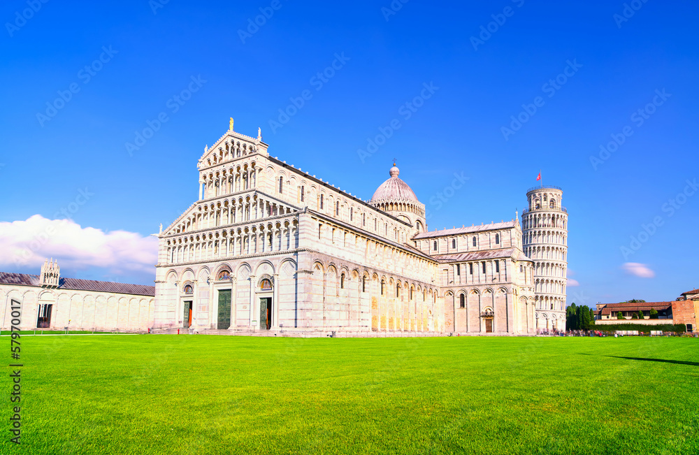 Pisa, Miracle Square. Cathedral Duomo and Leaning Tower of Pisa.