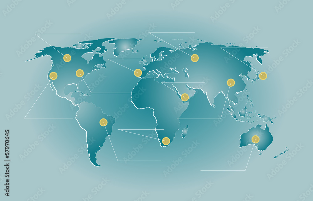 Blue World Map with Infographic Elements Blue World Map with Infographic Elements