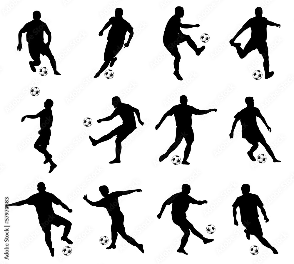 soccer players detailed silhouettes set - vector