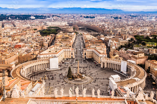 Rome, Italy. Famous Saint Peter's Square in Vatican and aerial v