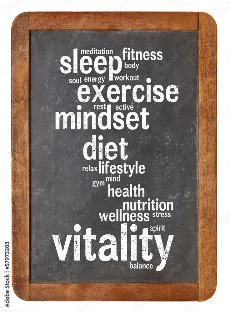 Obraz premium vitality word cloud on blackboard