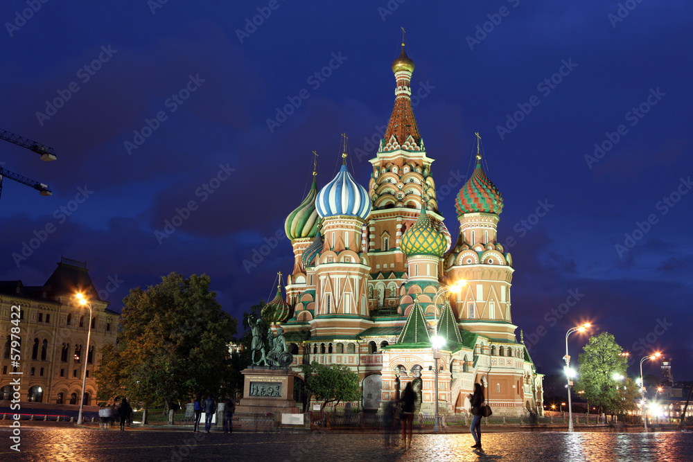 Night view of Intercession Cathedral St. Basil's on Red square, Night view of Intercession Cathedral St. Basil's on Red square,