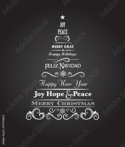 Vintage Christmas tree with text and elements