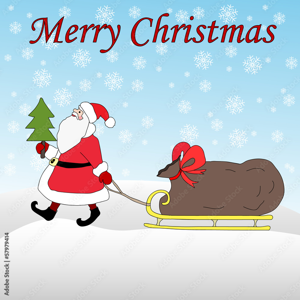 Santa Claus sleigh with gifts driven Santa Claus sleigh with gifts driven