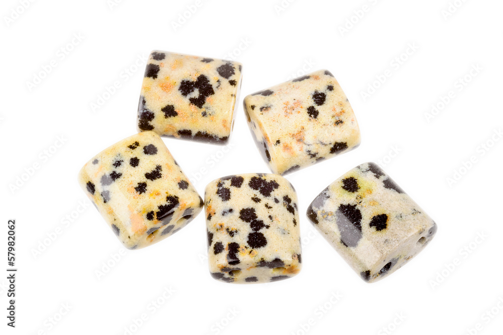 Spotted Jasper beads. Light yellowish with black spots.