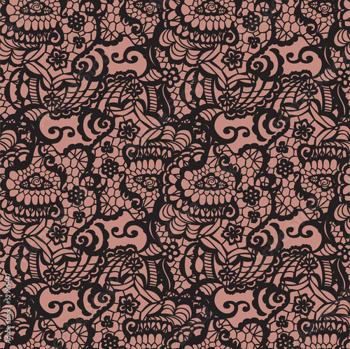 Lace seamless pattern with flowers on beige background