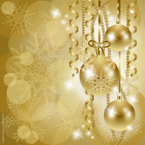 Christmas background with baubles in gold