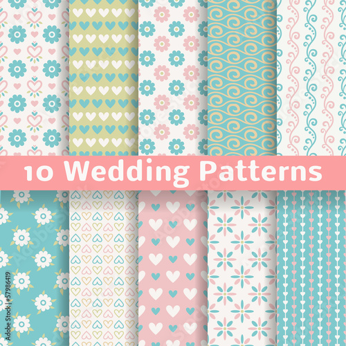 Pastel loving wedding vector seamless patterns (tiling).