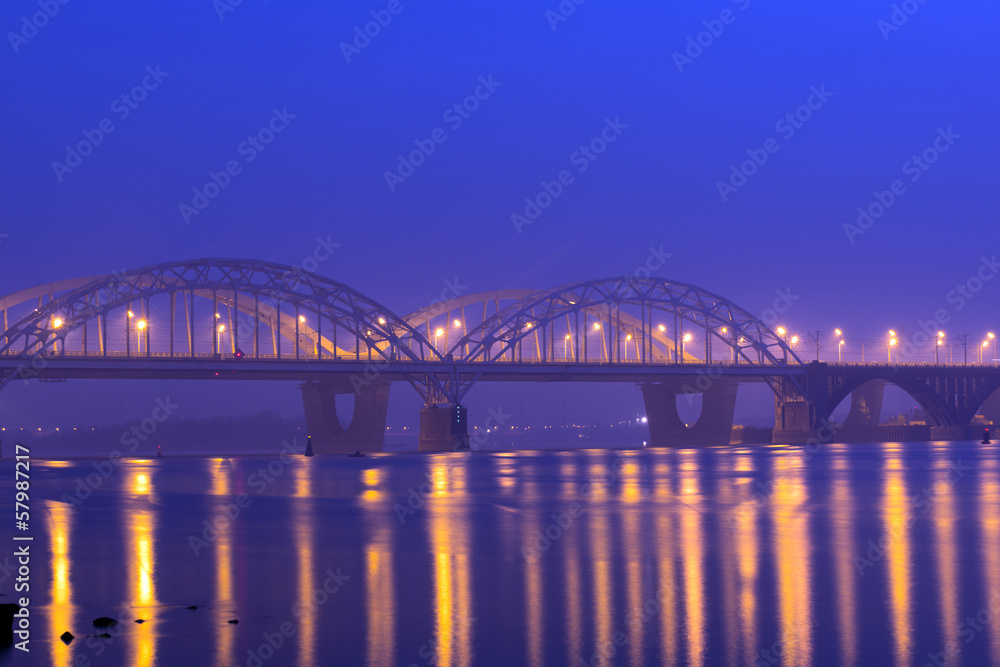 Automobile and railroad bridge in Kiev across the Dnieper River