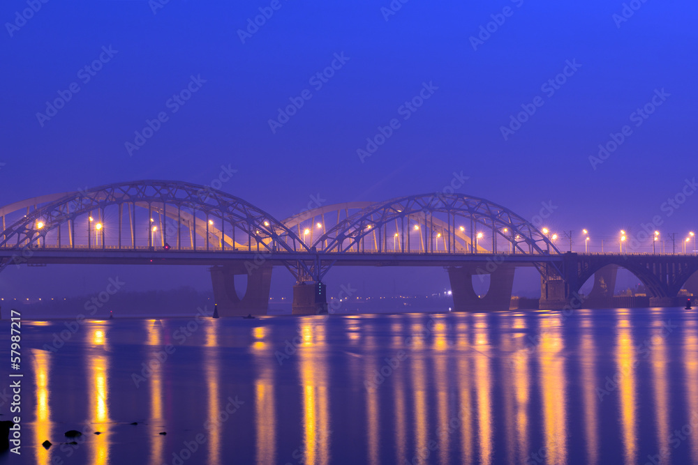 Automobile and railroad bridge in Kiev across the Dnieper River Automobile and railroad bridge in Kiev across the Dnieper River