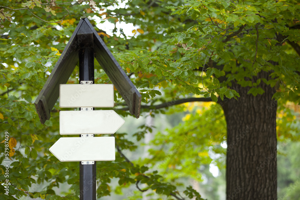 Blank sign boards against trees Blank sign boards against trees