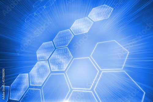 Shiny hexagons on blue background