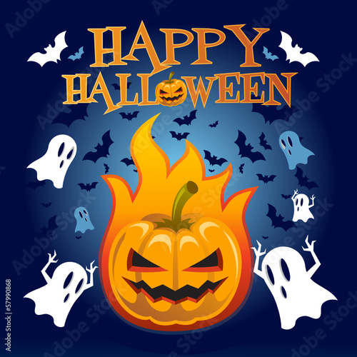 Happy Halloween  Pumpkin  Bats and Ghosts Vector illustration
