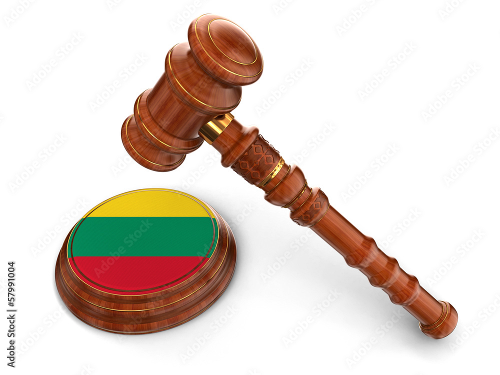 Wooden Mallet and Lithuanian flag (clipping path included)