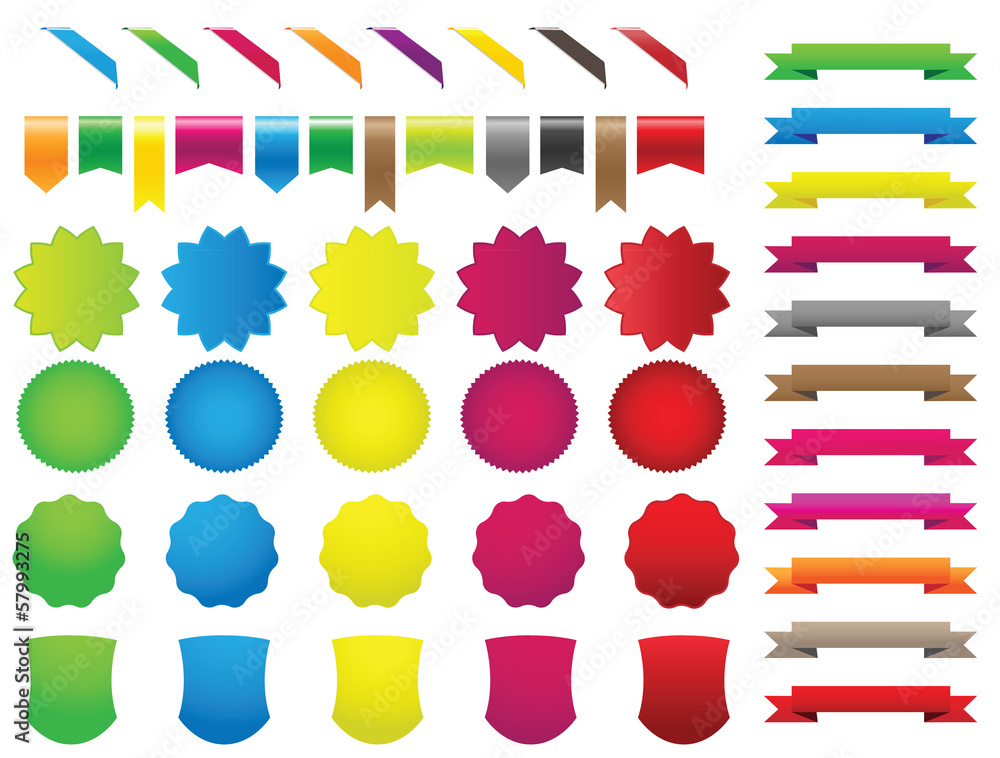 ribbons stickers colors set - obrazy, fototapety, plakaty 