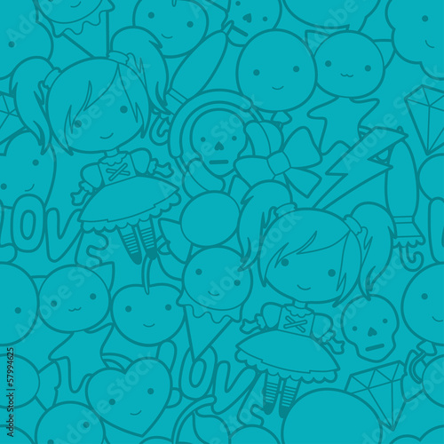 Seamless kawaii child pattern with cute doodles.
