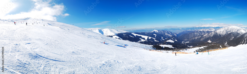 Panoramic view on free ride area in Jasna ski resort and High Ta