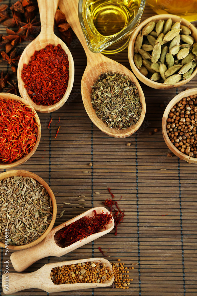 Fototapeta premium Many different spices and fragrant herbs