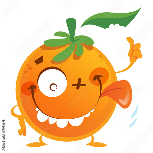 Crazy cartoon orange fruit character making a thumbs up gesture