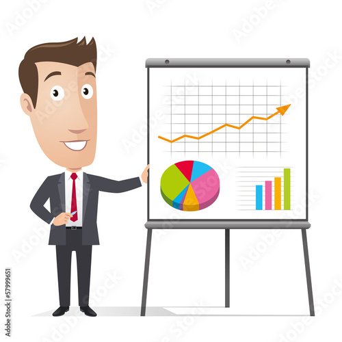 Businessman, manager - statistics, flipchart, whiteboard