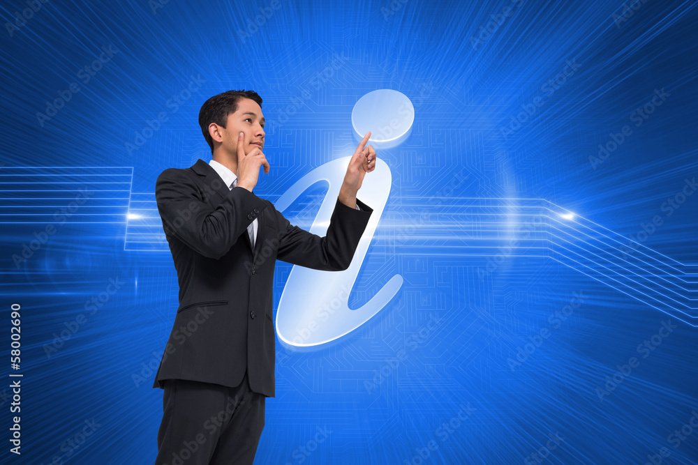 Composite image of thoughtful asian businessman pointing Composite image of thoughtful asian businessman pointing