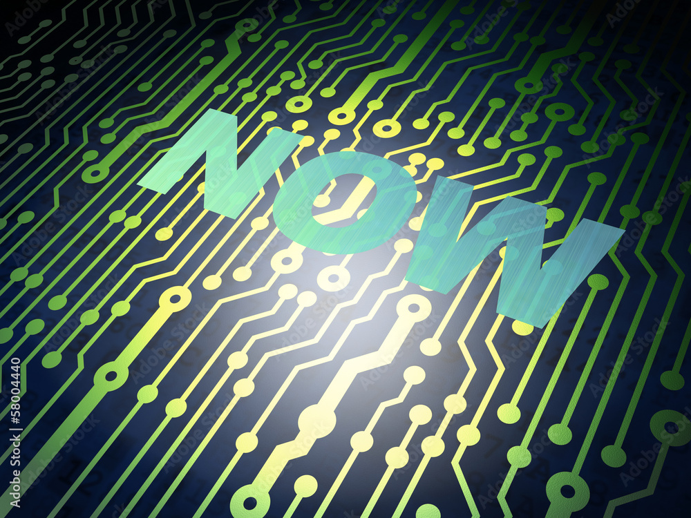 Timeline concept: circuit board with Now Timeline concept: circuit board with Now