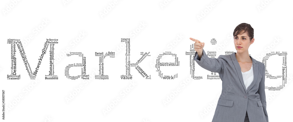 Composite image of young businesswoman pointing to something Composite image of young businesswoman pointing to something