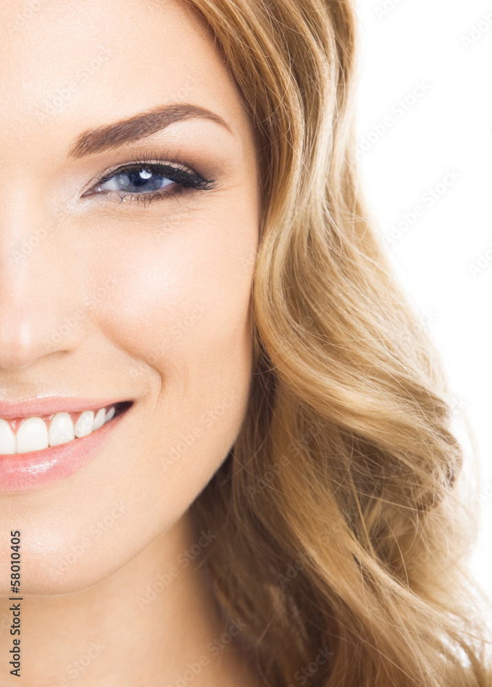 Happy smiling young woman, over white Happy smiling young woman, over white