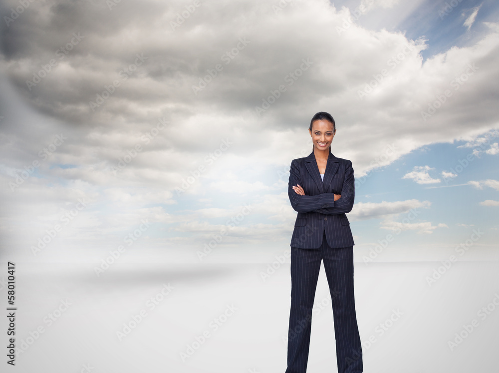 Composite image of isolated confident businesswoman smiling at t Composite image of isolated confident businesswoman smiling at t