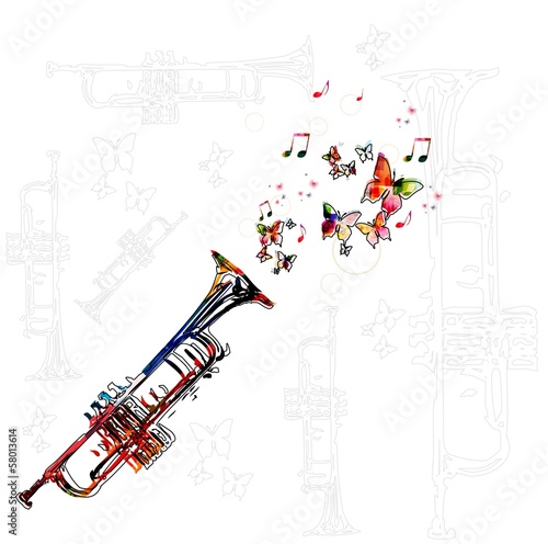 Colorful music background with butterflies.