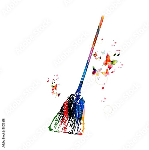 Broom design with butterflies.