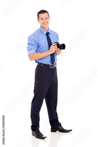photographer standing on white background