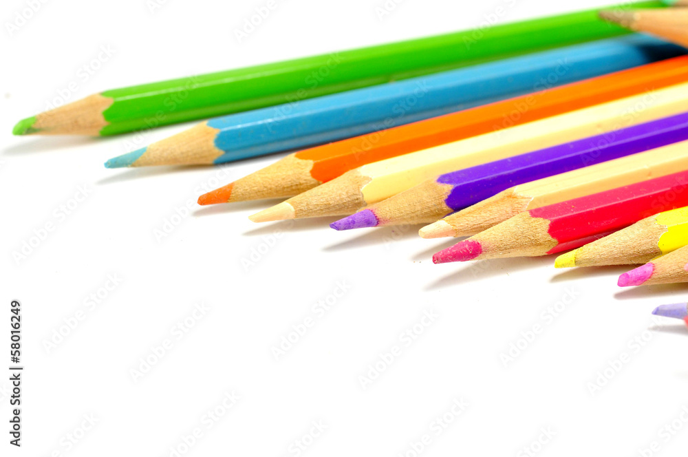 Colour pencils isolated on white background close up Colour pencils isolated on white background close up