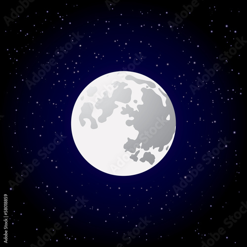 Full moon and shining stars on dark blue sky. Vector EPS10.