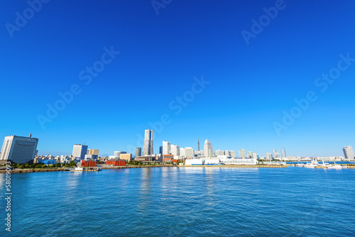 Panoramic view of a port city.