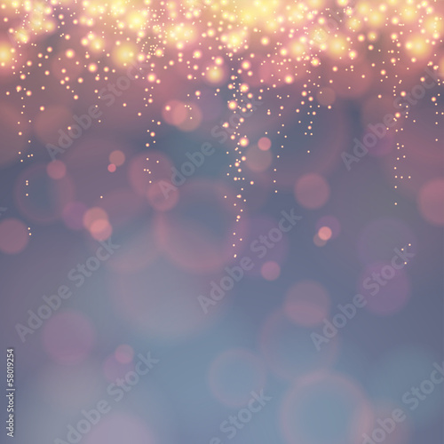 festive background with descending lights and bokeh