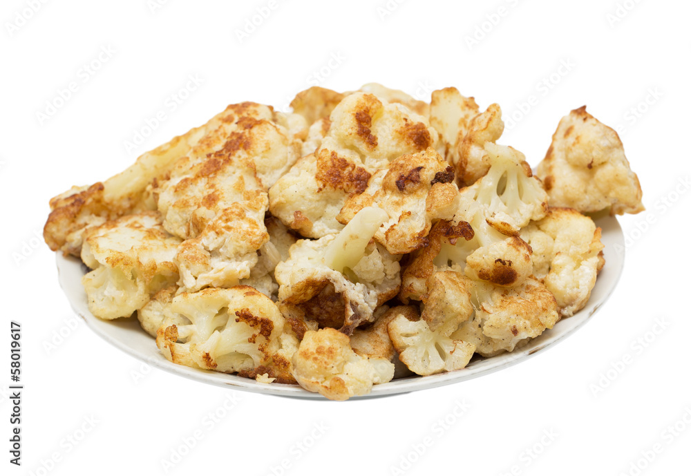 fried cauliflower on a white background fried cauliflower on a white background