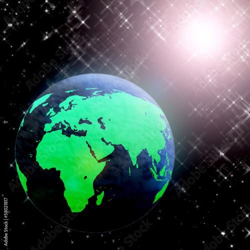planet earth in space with sunlight