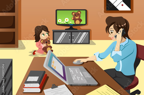 Mother working in the office