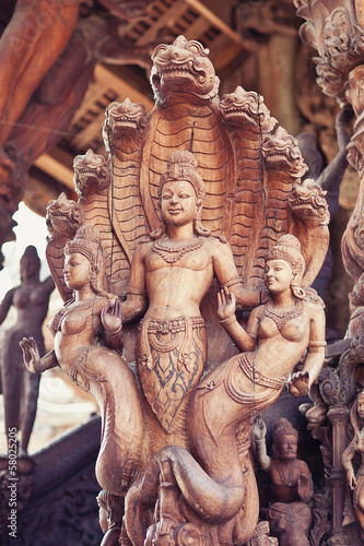 Wood Carving in Sanctuary of truth in Pattaya Thailand 