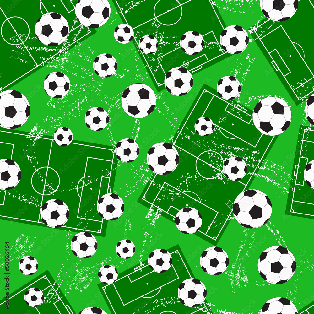 Naklejka premium Grunge seamless background with football gate and soccer ball.