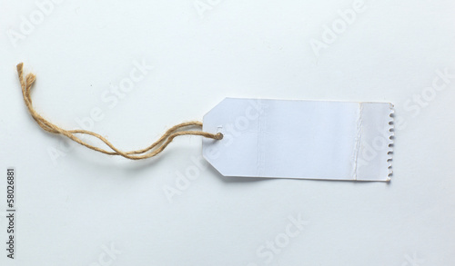 close up of blank price label on white background