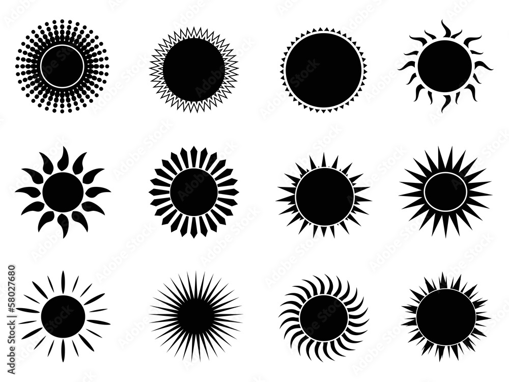 black sun icons set black sun icons set