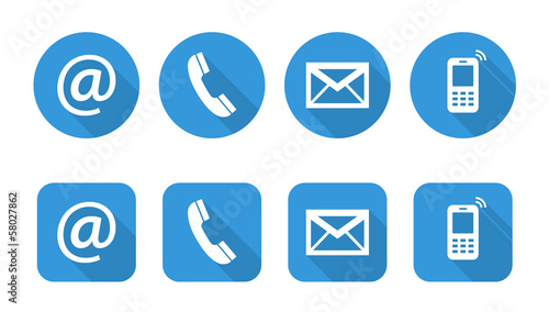 Set of web blue flat icons, two variants  - Contact Us