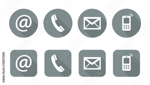 Set of web grey flat icons, two variants  - Contact Us