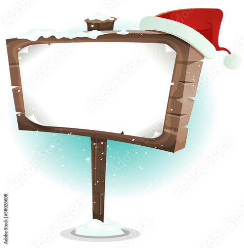 Santa Claus Hat On Wood Sign
