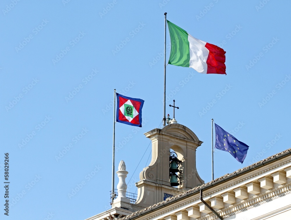 flags of Italy  on the Quirinal Hill